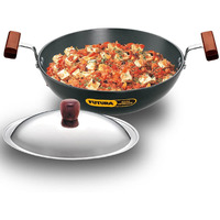 Hawkins Futura 1.5 Litre Deep Fry Pan, Hard Anodised Kadai with Stainless Steel Lid, Round Bottom Kadhai, Small Kadai, Black (AK15S)