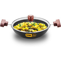 Hawkins Futura 1.5 Litre Deep Fry Pan, Hard Anodised Kadai with Glass Lid, Round Bottom Kadhai, Small Kadai, Black (AK15G)