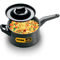 Hawkins Futura 3 Litre Handi, Hard Anodised Sauce Pan and Lid, Saucepan with a Short and a Long Handle, Biryani Handi, Black (AH3L)