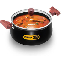 Hawkins Futura 4 Litre Cook n Serve Handi, Hard Anodised Biryani Handi with Glass Lid, Saucepan, Sauce Pan, Black (ACH40G)