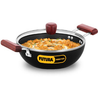 Hawkins Futura 2.5 Litre Deep Kadhai, Nonstick Kadai with Glass Lid, Flat Bottom Induction Kadhai, Deep Fry Pan, Black (INDK25G)