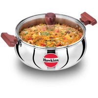 Hawkins 5 Litre Cook n Serve Handi, Triply Stainless Steel Handi with Glass Lid, Induction Sauce Pan, Biryani Handi, Saucepan, Silver (SSH50G)