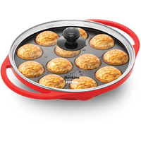 Hawkins 26 cm Appe Pan, Non Stick Paniyaram Pan with Glass Lid, 12 Cups Paniyarakkal Ceramic Pan, Litti Pan, Kuzhi Paniyaram Pan, Ponganalu Pan, Red (NAPE26G)