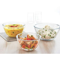 Borosil Glass Mixing & Serving Bowls, Oven & Microwave Safe Bowls, Set of 3 (500 ml, 900 ml, 1.3 L), Borosilicate Glass, Clear