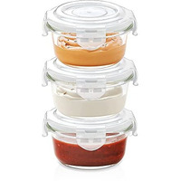 Borosil Klip N Store Glass Storage Containers For Kitchen With Air-Tight Lids, Microwave & Oven Safe, Round, Set of 3 (240 ml each), Clear