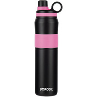 Borosil Hydra Thirst Burst Fuchsia Water Bottle, Stainless Steel Water Bottles, Vacuum Insulated Flask Bottles, 800 ml, Black & Pink