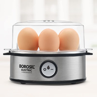 Borosil Electric Egg Boiler, 7 Egg Capacity, For Hard, Soft, Medium Boiled Eggs, Steamed Vegetables, Transparent Lid, Stainless Steel Exterior