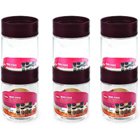 CELLO Modustack Stackable Container Set | PET Plastic Jar with Air Tight Lid | For Storage of Food, Pulses, Spice, Cereals, Cookies, Dry Food | 750ml | Set of 6, Maroon