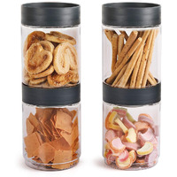 CELLO Modustack Stackable Container Set | PET Plastic Jar with Air Tight Lid | For Storage of Food, Pulses, Spice, Cereals, Cookies, Dry Food | 1500ml | Set of 4, Grey