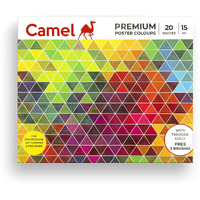 Camel Premium Poster Colour with Brush - 20 Shades (Multicolor)