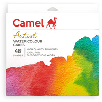 Camel Artist Water Colour Cakes Set - Pack of 48 shades with brush, Multicolour