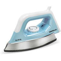 Havells ABS Hawk 1100 Watt Heavy Weight Dry Iron With American Heritage Non Stick Sole Plate, Aerodynamic Design, Easy Grip Temperature Knob & 2 Years Warranty. (Blue & White), 1100 Watts