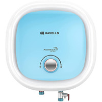 Havells Adonia Spin 15 Litre Storage Water Heater | Color Changing LED Indicator, Glass Coated Tank | Warranty: 7 Year on Tank, Free Flexi Pipes, Free Installation, Free Shock Safe Plug | (White Blue)