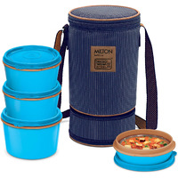 Milton Flexi Insulated Inner Stainless Steel Lunch Box Set, 4-Pieces, Blue