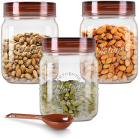 MILTON Plastic Vintage Pet Jar Set Of 3, 500 Ml Each, Transparent | Food Grade | Air Tight | Bpa Free | Food Storage Container, Brown