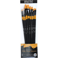 Brustro Artists Gold Taklon Set of 10 Brushes for Acrylics, Oil and Watercolour.