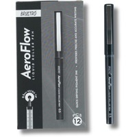 BRUSTRO AeroFlow Liquid Ink Rollerball Pens 0.5 Micro Tip Pack of 12 (Classic Black ink)