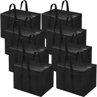 Storite 8 Pack Nylon 85 L Moisture Proof Multi-Purpose Storage Bag/Clothing Storage Organizer/Toy Storage/Stationery Paper Storage Bag with Zipper Closure and Strong Handle (Black,57x36.8 x40.5 cm)