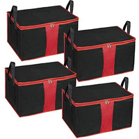 Storite 4 Pack Multi-Purpose Moisture Proof Heavy Duty 1680 Denier Nylon 110 L Super-Size Large Toys/Stationery Paper/Blankets/Clothes Storage Bag -Black/Red (63.5 x 45.7 x 38 cm, Rectangular)