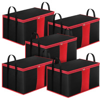 Storite 5 Pack Multi-Purpose Moisture Proof Heavy Duty 1680 Denier Nylon 110 L Super-Size Large Toys/Stationery Paper/Blankets/Clothes Storage Bag -Black/Red (63.5 x 45.7 x 38 cm, Rectangular)