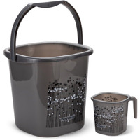 Nayasa Funk Square 2 Pcs Bathroom Set | Bucket 18 L + Mug 1.5 L | Bathroom Set |Bath Set for Bathroom | Black