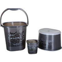 Nayasa Funk Square 3 Pcs Bathroom Set(Bucket 25L+Mug 1.5L+Stool) Black, Plastic