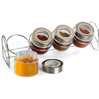 AGARO Elegant Glass Spice Jar with Metal Stand, Pack of 4, 100Ml Each, Spice storage box, kitchen organizer, spice containers, masala box for kitchen, Steel lid with transparent plastic, Transparent