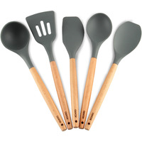 AGARO Royal Silicone Spatula Set of 5, Cooking and Mixing, for Non-Stick Cookware, BPA Free, Seamless Design, Grey