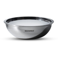 Bergner Argent Triply 16 cm Tasla/Kadai, 1 L Capacity, Cook/Serve, Stainless Steel Lid, For Deep-Fry/Saut/Stir-Fry/Mixing/Desserts/Gravy, Multi-Layered Mirror Finish, Induction & Gas Ready, 5-Year Warranty