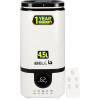 iBELL Humidifier for room with Remote, Digital display, 4.5L, Ultrasonic, Adjustable Mist Output, Super Quiet 360 Nozzle, Lasts Up To 24 Hrs, Essential Oil Diffuser, HU450RB (White)