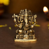 Ekhasa 100% Pure Panchmukhi Brass Ganesha Idol (Size 7 cm) | Pital Ganesh Murti for Pooja Room, Home Decor, Office Desk and Car Dashboard | Vinayagar Statue for Diwali Puja