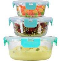 Allo FoodSafe Glass Container With Detachable Lock - 390 ml (Set of 3 (215ml, 390ml, 635ml))