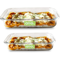 Allo Borosilcate Rectangle Glass Baking Dish, Baking Tray, Oven and Microwave Safe, Set of 2 1000ml,1600ml Transparent