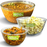 Allo Food Safe Borosilicate Glass Mixing & Serving Bowls for Kitchen, Oven & Microwave Safe Bowls, Dishwasher and Freezer Safe Bowls, Set of 3 500ML, 1000ML, 1600ML, Transparent