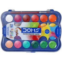 Doms 24 Shades 30mm Water Colour Cakes | Easy To Use Palette Lid | Organic Rich Colour Pigments | Free Brush Inside | Non-Toxic & Safe For Kids | Pack of 1