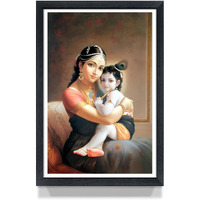 WhatsYourPrint Religious Frame Krishna with Maa Yashoda (Size 8x12 inches, Black Color Frame)