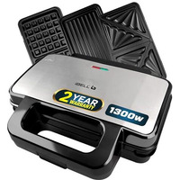 iBELL SM3010M 3-in-1 Sandwich Maker Big Size, 1300 Watt, 2 Year Warranty, with Automatic Temperature Control and Detachable Plates for Toast/Waffle/Grill (28.5 x 25 x 10 cm)