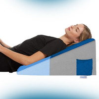 Sleepsia Orthopedic Memory Foam Bed Wedge Incline Pillow for Neck & Back Pain Support - Sleeping, Acid Reflux, Heartburn, GERD, Reading, Post-Surgical, Leg Elevation (Blue/Grey, Gel Infused)