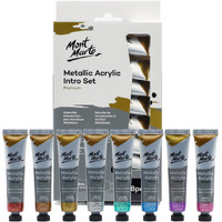 Mont Marte Acrylic Paint, Gold, Silver, Bronze, Copper, Magenta, Purple, Phthalo Blue, Phthalo Green Metallic Finish 18ml