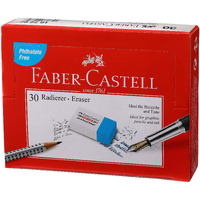 Faber-Castell Ink and Pencil Eraser - Pack of 30 (White and Blue)