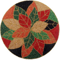 FLIHAUT Handicrafts Beautiful Round Glass beaded Decorative Placemat/tablemat for Dining Table,Center table festivals gifting Size 14 x 14 Multi Colour Leaves