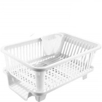 3 in 1 Durable Plastic White Colour Kitchen Sink Dish Rack Drainer Drying Rack Washing Basket with Tray for Kitchen, Dish Rack Organizers, Utensils and Cutlery Holder, White