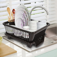 Brown 3 in 1 Large Durable Plastic Kitchen Sink Dish Rack Drainer Drying Rack Washing Basket with Tray for Kitchen, Dish Rack Organizers, Utensils Tools Cutlery, Brown