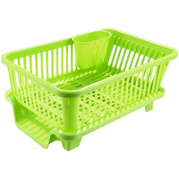 Green 3 in 1 Large Durable Plastic Kitchen Sink Dish Rack Drainer Drying Rack Washing Basket with Tray for Kitchen, Dish Rack Organizers, Utensils Tools Cutlery, Green