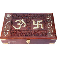 FORESTIS GALLINARIA Exquisitely Hand Brass-Filled Wooden OM Box for Good Luck| Jewellery Box| Handmade Decorative Case| Kit| Organiser For Women, Girls (12x8 Inches, Retro Squares)