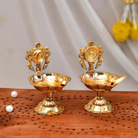 Craftvatika Pure Brass Shanku Chakra kuber Diya Diwali Decoration Item for Home Decor - Brass shanku chakra kuber diya for puja Room & Office Decor, Living Room, Diwali Festival Gift Item (Set of 2)