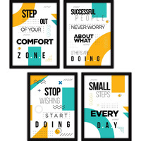 FATMUG Synthetic Motivational Wall Posters With Glass For Home And Office Decoration - Set Of 4