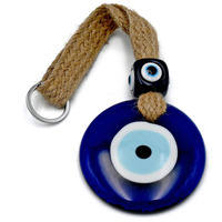 LINENSUTRA Handmade X-Large Turkish Evil Eye Blue Glass with Square Bead Hanging for Good Luck Prosperity Decoration for Home Office Garden|8cm in Diameter. (1BSQ8-2209)