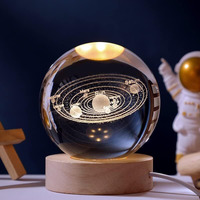 CPENSUS 3D Galaxy Crystal Ball Night Lamp,Solar System, USB Table Colorful LED Wooden Crystal Ball for Home Decoration Birthday Gift for Teens Boys and Girls (Solar System)