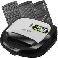 iBELL SM1301 3-in-1 Sandwich Maker, Big Size, 750 Watt, with Detachable Plates for Toast/Waffle/Grill (24 x 24 x 10 cm)